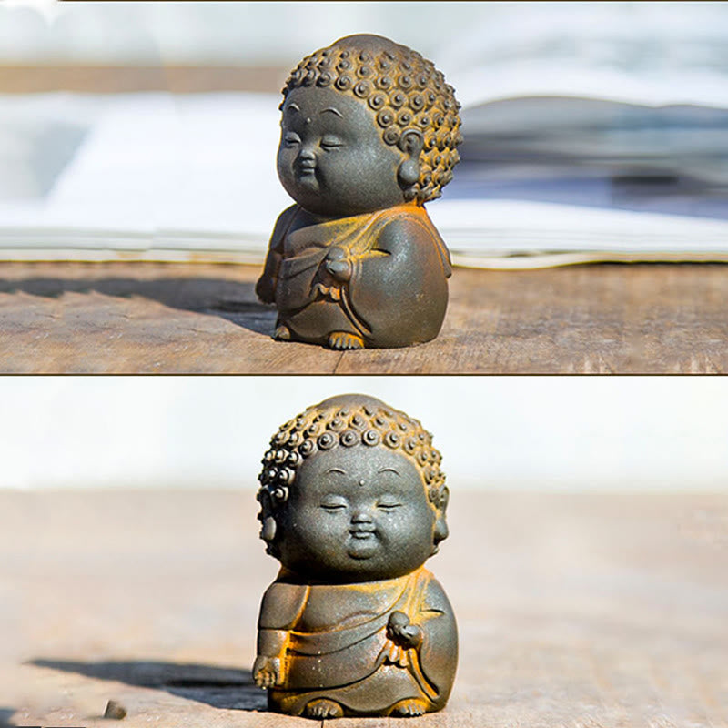 Buddha Stones Małe Stojące Leżące Siedzące Uroczy Budda Żelazo Proszek Rdza Odlew Żywicy Statua Dekoracja Domu - image 14