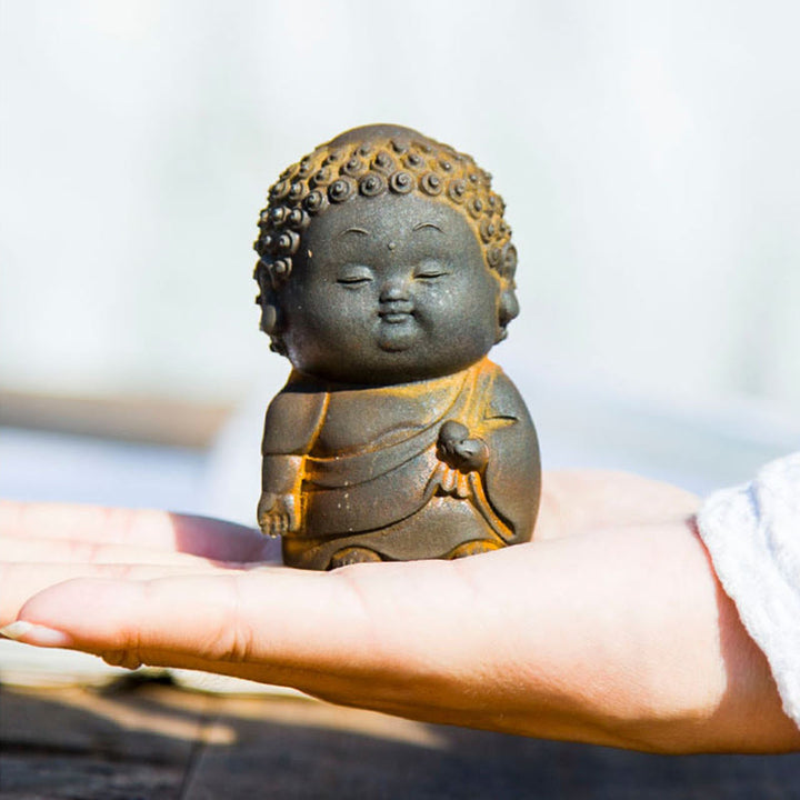 Buddha Stones Małe Stojące Leżące Siedzące Uroczy Budda Żelazo Proszek Rdza Odlew Żywicy Statua Dekoracja Domu - image 11