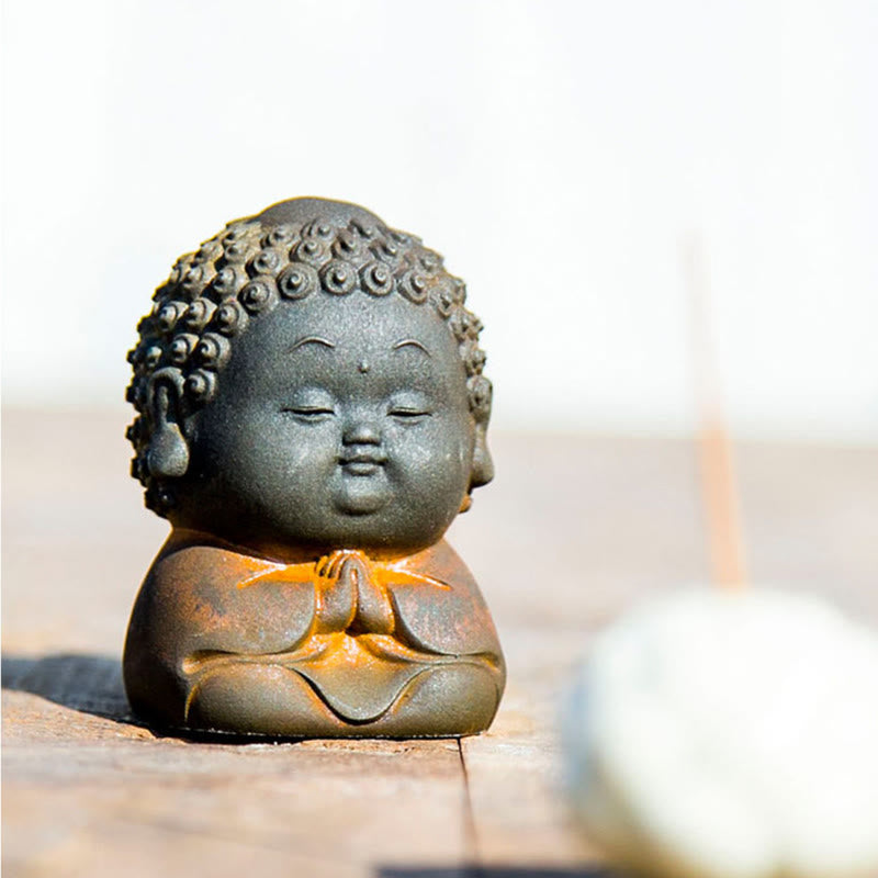 Buddha Stones Małe Stojące Leżące Siedzące Uroczy Budda Żelazo Proszek Rdza Odlew Żywicy Statua Dekoracja Domu - image 18