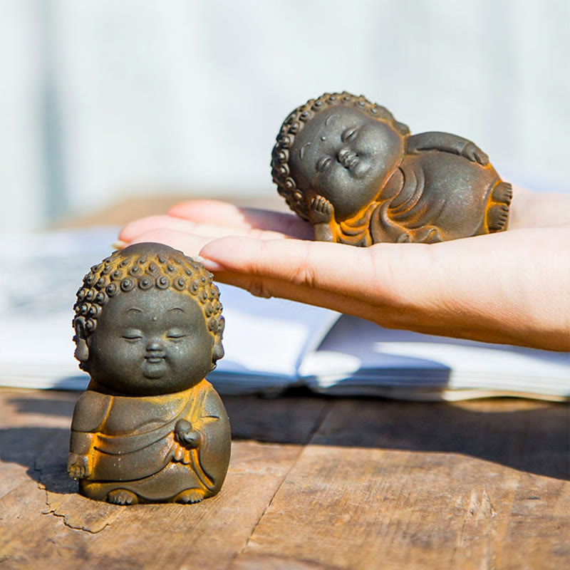 Buddha Stones Małe Stojące Leżące Siedzące Uroczy Budda Żelazo Proszek Rdza Odlew Żywicy Statua Dekoracja Domu - image 4