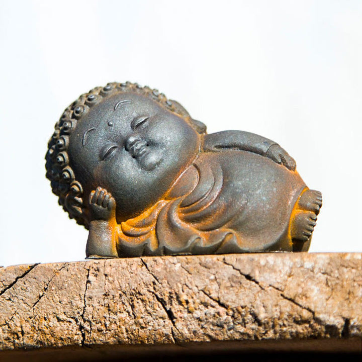 Buddha Stones Małe Stojące Leżące Siedzące Uroczy Budda Żelazo Proszek Rdza Odlew Żywicy Statua Dekoracja Domu - image 16