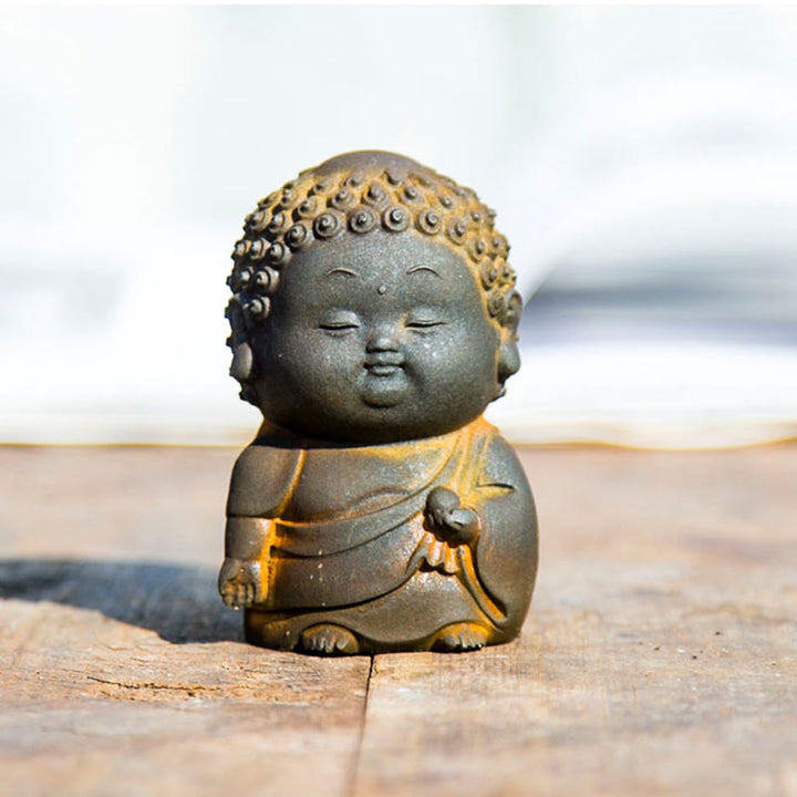 Buddha Stones Małe Stojące Leżące Siedzące Uroczy Budda Żelazo Proszek Rdza Odlew Żywicy Statua Dekoracja Domu - image 13
