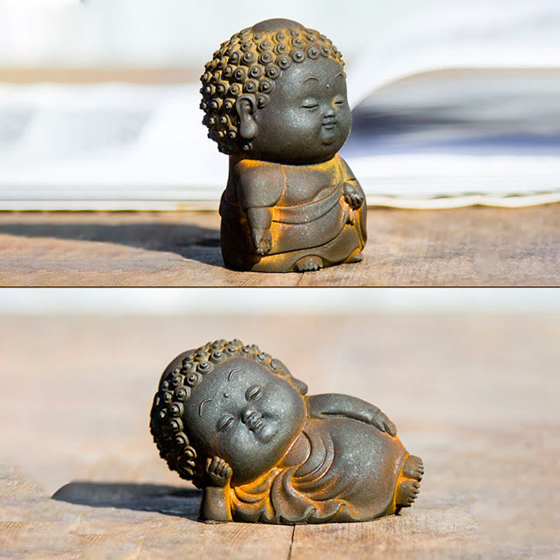 Buddha Stones Małe Stojące Leżące Siedzące Uroczy Budda Żelazo Proszek Rdza Odlew Żywicy Statua Dekoracja Domu - image 6