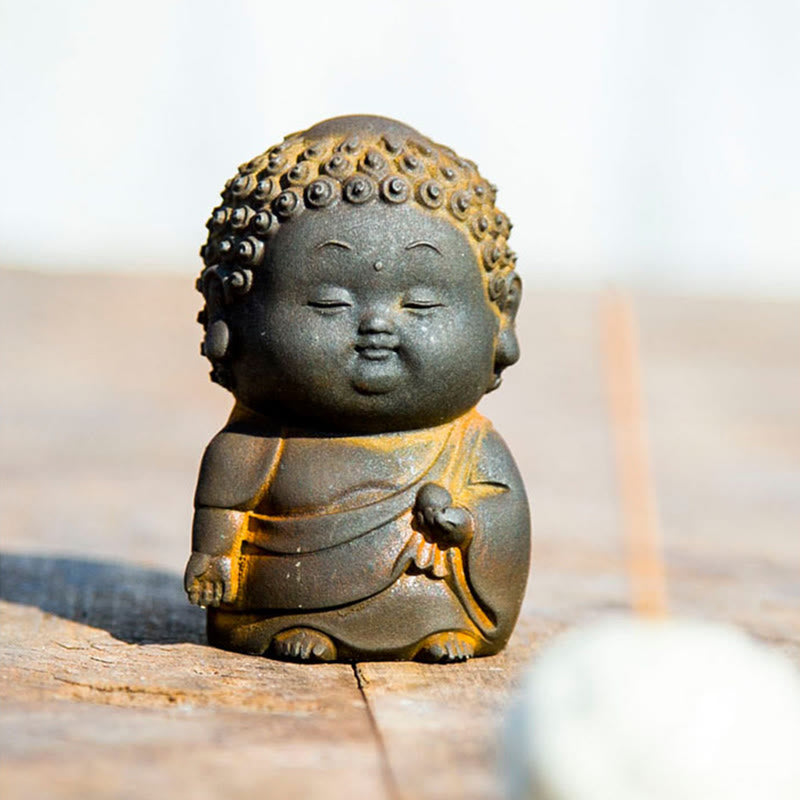 Buddha Stones Małe Stojące Leżące Siedzące Uroczy Budda Żelazo Proszek Rdza Odlew Żywicy Statua Dekoracja Domu - image 12