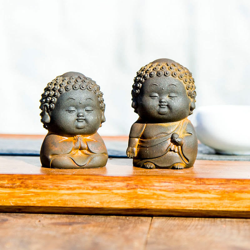 Buddha Stones Małe Stojące Leżące Siedzące Uroczy Budda Żelazo Proszek Rdza Odlew Żywicy Statua Dekoracja Domu - image 5