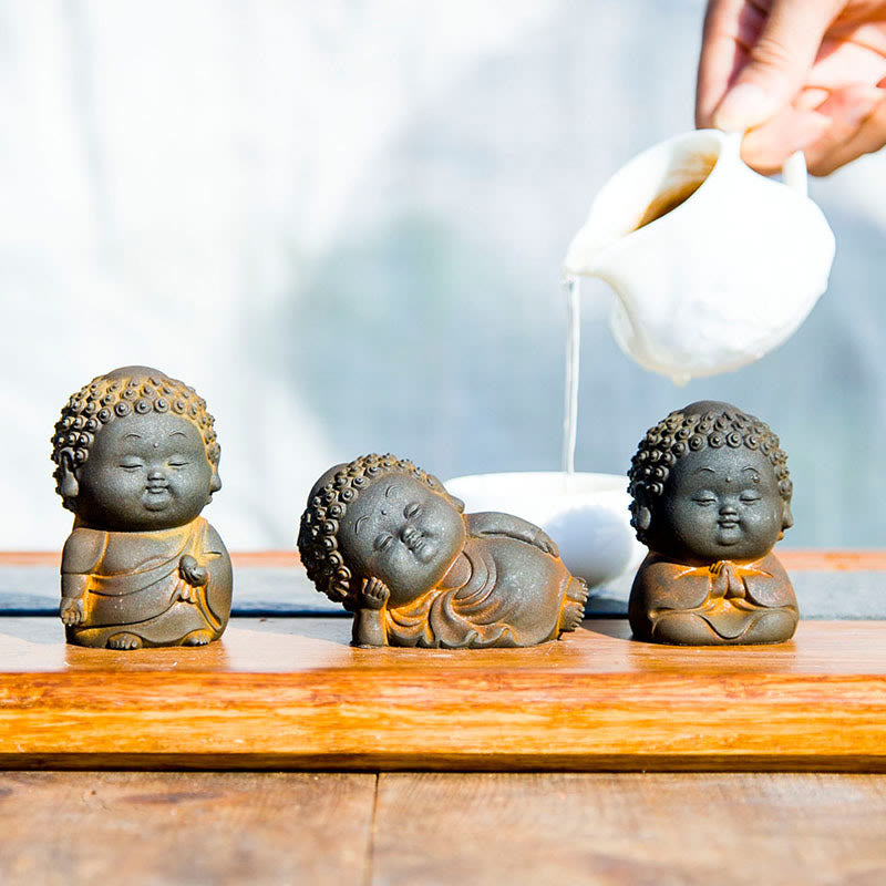 Buddha Stones Małe Stojące Leżące Siedzące Uroczy Budda Żelazo Proszek Rdza Odlew Żywicy Statua Dekoracja Domu - image 1