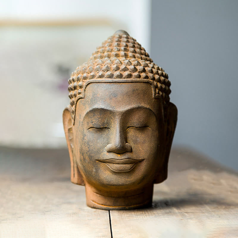 Buddha Stones Zamknięte Oczy Kontemplacja Medytująca Głowa Buddy Proszek Żelaza Rdza Odlew Żywicy Statua Dekoracja Domu - image 13