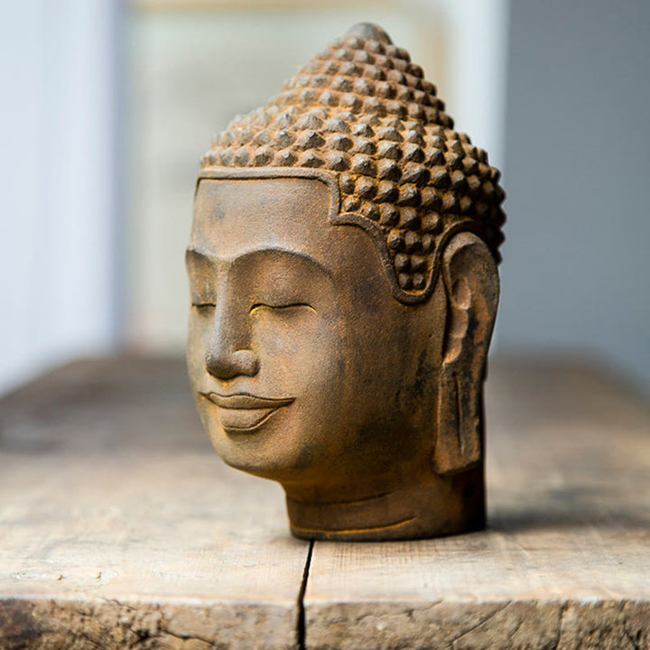 Buddha Stones Zamknięte Oczy Kontemplacja Medytująca Głowa Buddy Proszek Żelaza Rdza Odlew Żywicy Statua Dekoracja Domu - image 7