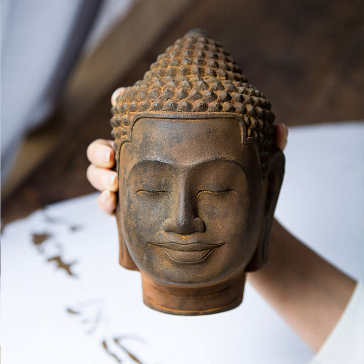 Buddha Stones Zamknięte Oczy Kontemplacja Medytująca Głowa Buddy Proszek Żelaza Rdza Odlew Żywicy Statua Dekoracja Domu