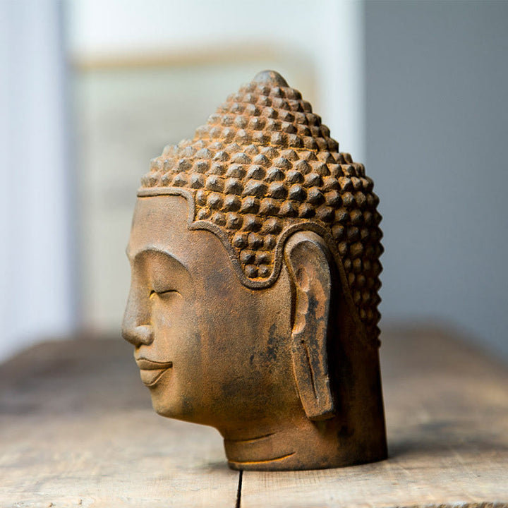 Buddha Stones Zamknięte Oczy Kontemplacja Medytująca Głowa Buddy Proszek Żelaza Rdza Odlew Żywicy Statua Dekoracja Domu