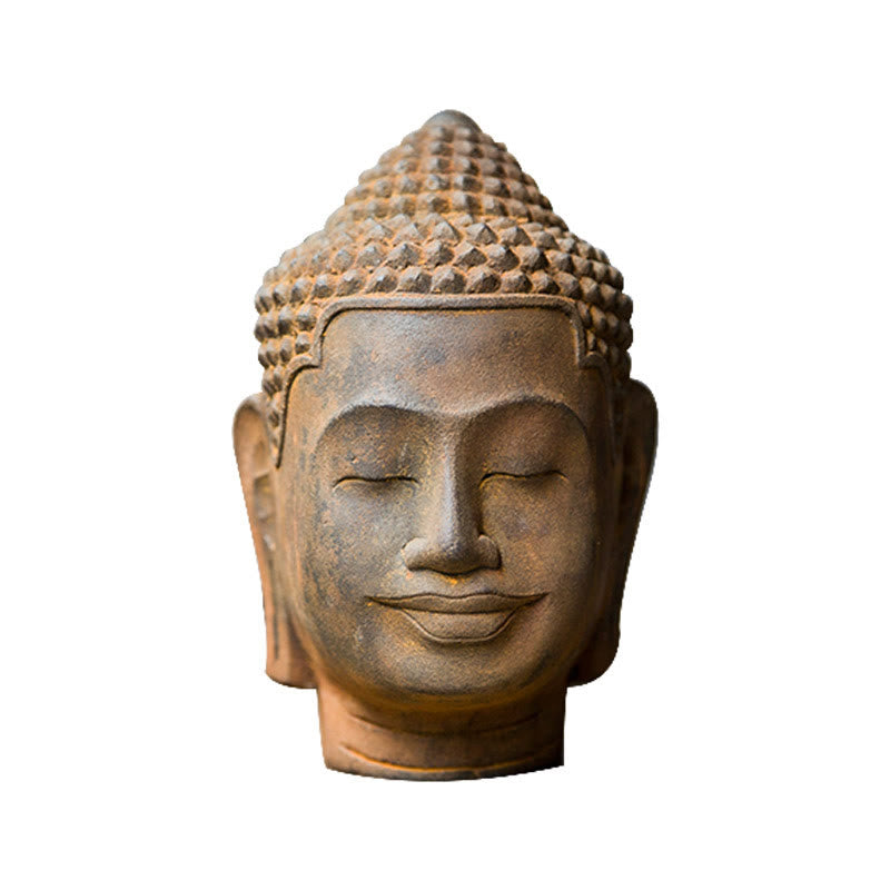 Buddha Stones Zamknięte Oczy Kontemplacja Medytująca Głowa Buddy Proszek Żelaza Rdza Odlew Żywicy Statua Dekoracja Domu