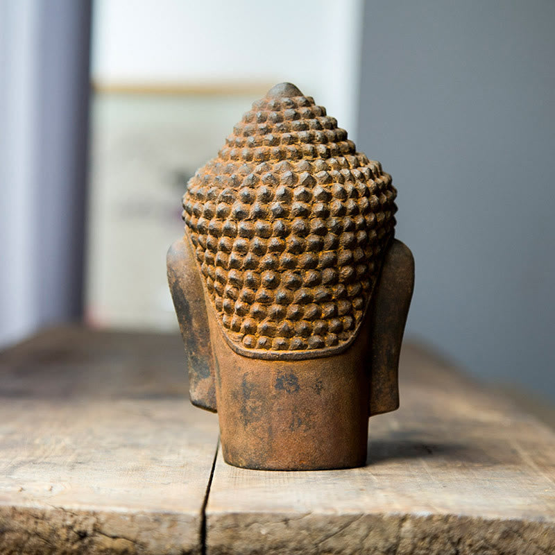 Buddha Stones Zamknięte Oczy Kontemplacja Medytująca Głowa Buddy Proszek Żelaza Rdza Odlew Żywicy Statua Dekoracja Domu - image 3