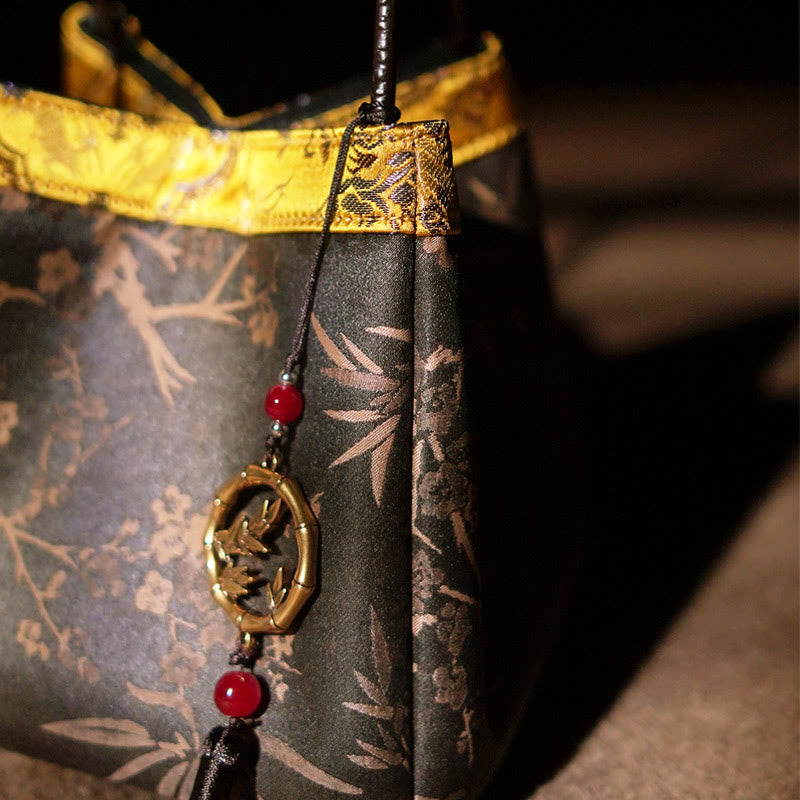 Buddha Stones Kwiat śliwki Gałęzie bambusa Haft Chwost Xiangyunsha Jedwabna torba na ramię Torebki wiszące