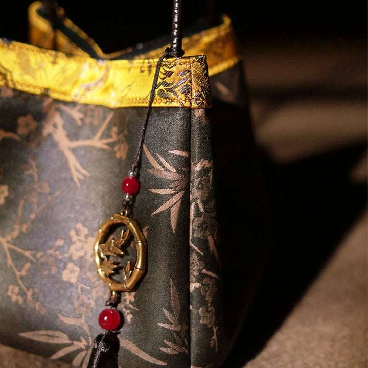 Buddha Stones Kwiat śliwki Gałęzie bambusa Haft Chwost Xiangyunsha Jedwabna torba na ramię Torebki wiszące