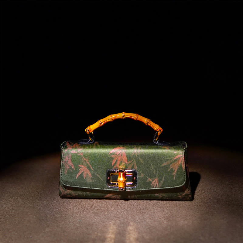 Buddha Stones Liście Gałęzie Bambusowy Uchwyt Metalowy Łańcuch Torba Crossbody Hangbags