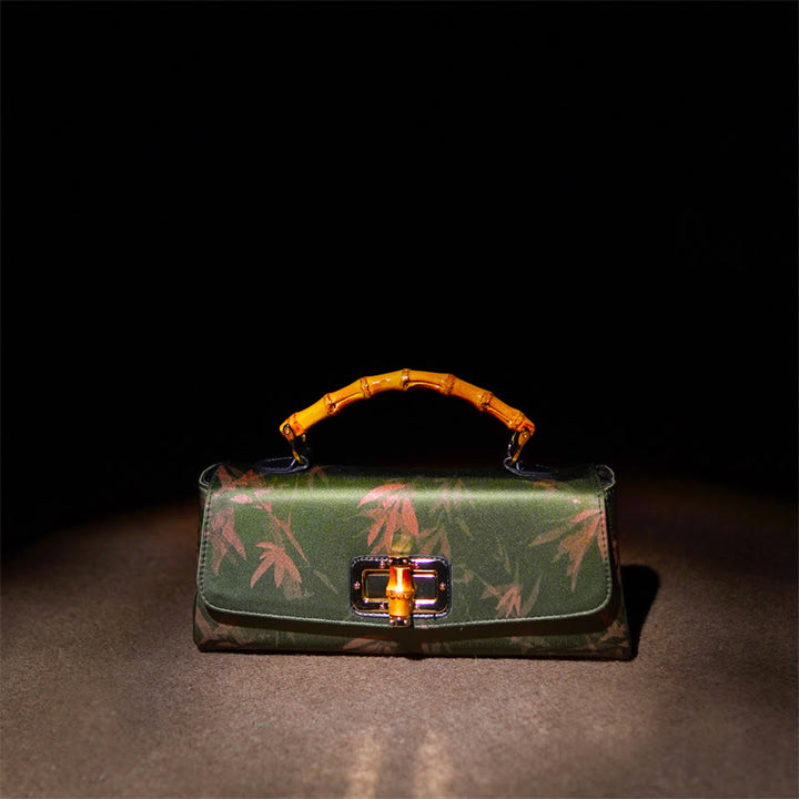 Buddha Stones Liście Gałęzie Bambusowy Uchwyt Metalowy Łańcuch Torba Crossbody Hangbags