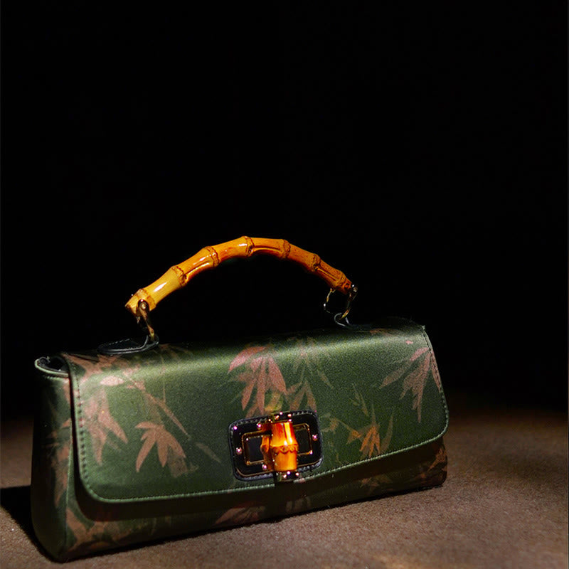 Buddha Stones Liście Gałęzie Bambusowy Uchwyt Metalowy Łańcuch Torba Crossbody Hangbags