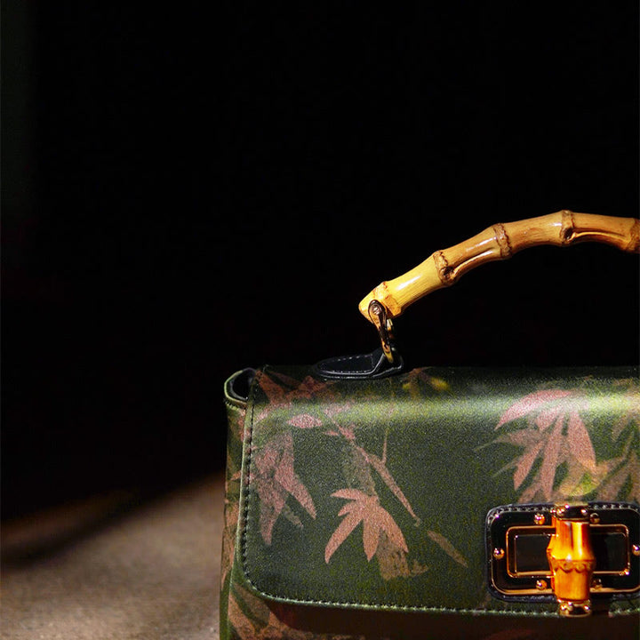 Buddha Stones Liście Gałęzie Bambusowy Uchwyt Metalowy Łańcuch Torba Crossbody Hangbags