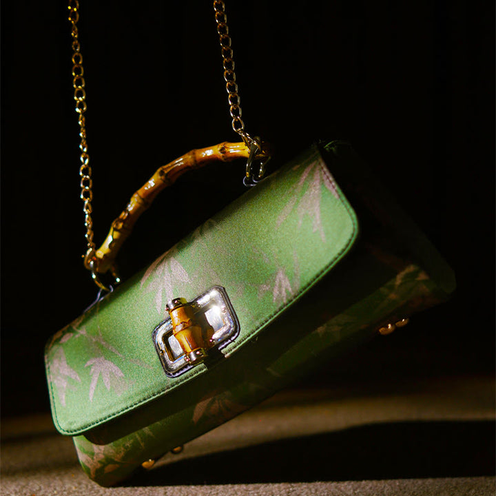 Buddha Stones Liście Gałęzie Bambusowy Uchwyt Metalowy Łańcuch Torba Crossbody Hangbags