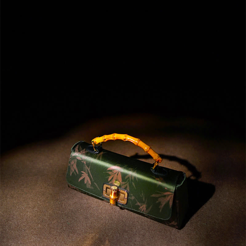 Buddha Stones Liście Gałęzie Bambusowy Uchwyt Metalowy Łańcuch Torba Crossbody Hangbags