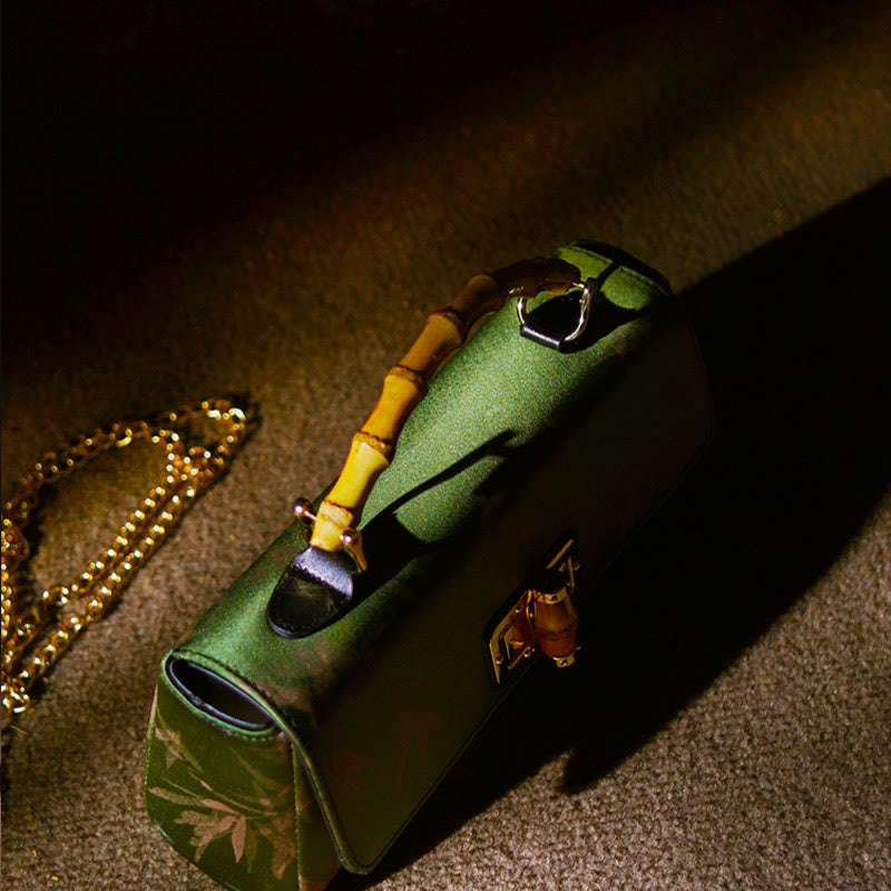 Buddha Stones Liście Gałęzie Bambusowy Uchwyt Metalowy Łańcuch Torba Crossbody Hangbags
