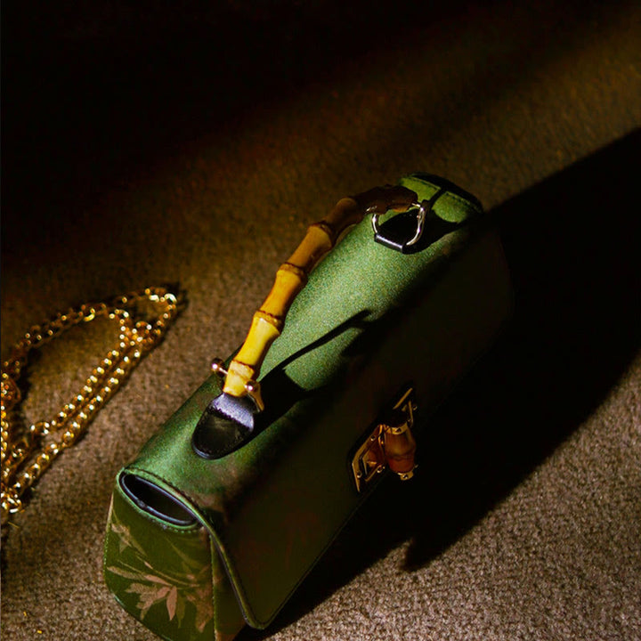 Buddha Stones Liście Gałęzie Bambusowy Uchwyt Metalowy Łańcuch Torba Crossbody Hangbags