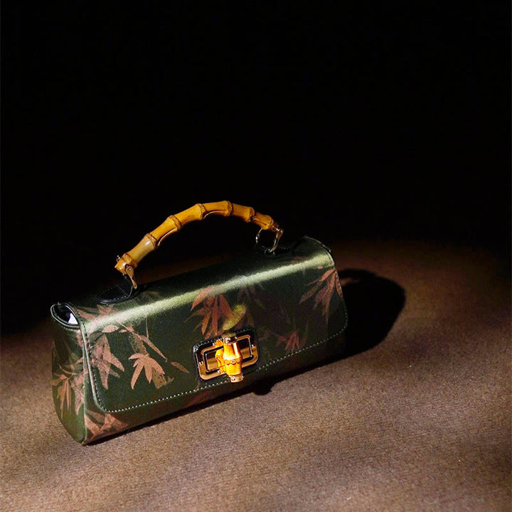 Buddha Stones Liście Gałęzie Bambusowy Uchwyt Metalowy Łańcuch Torba Crossbody Hangbags