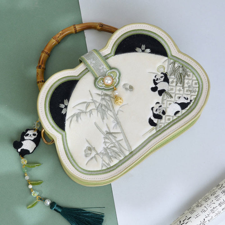 Buddha Stones Panda Bambus Haft Perłowy Łańcuch Chiński Węzeł Chwost Torba Crossbody Torebki