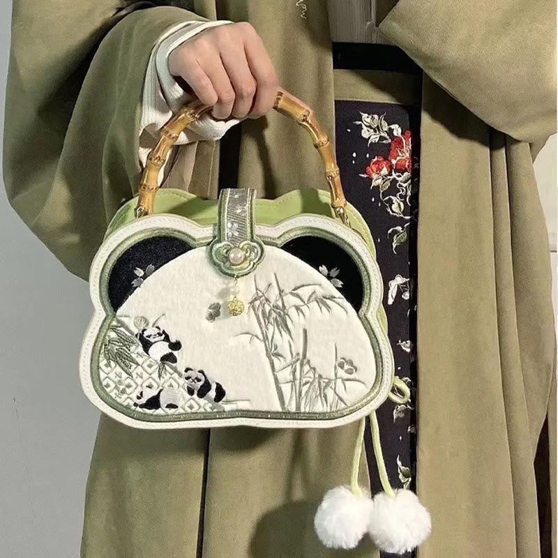 Buddha Stones Panda Bambus Haft Perłowy Łańcuch Chiński Węzeł Chwost Torba Crossbody Torebki