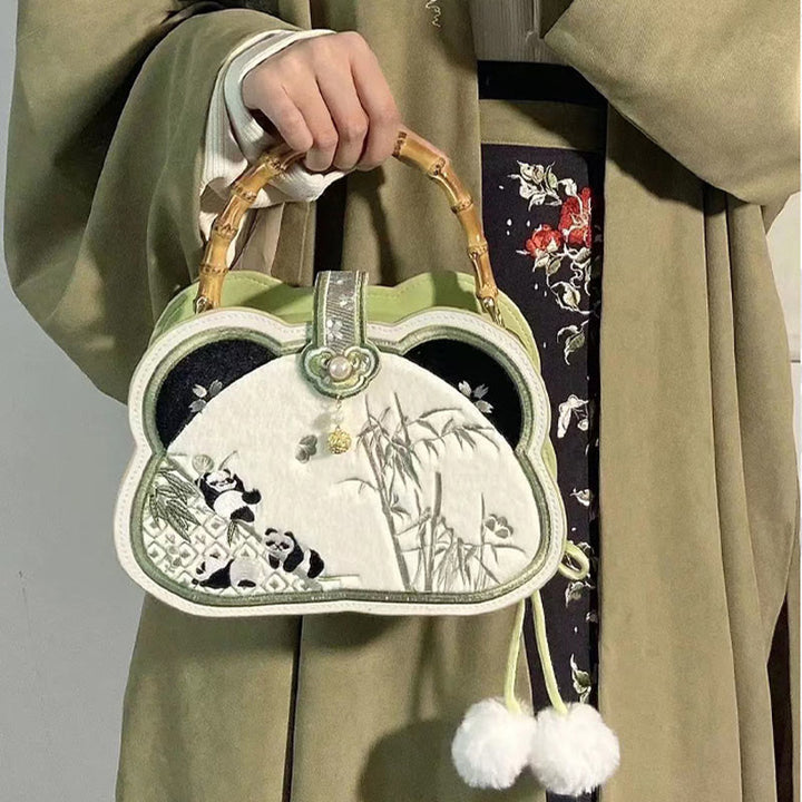 Buddha Stones Panda Bambus Haft Perłowy Łańcuch Chiński Węzeł Chwost Torba Crossbody Torebki