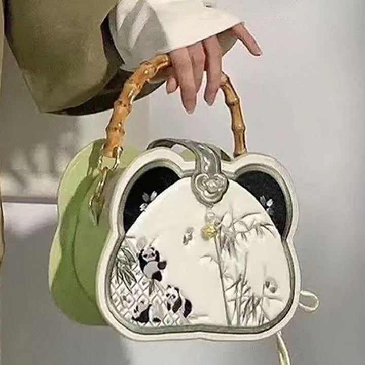 Buddha Stones Panda Bambus Haft Perłowy Łańcuch Chiński Węzeł Chwost Torba Crossbody Torebki