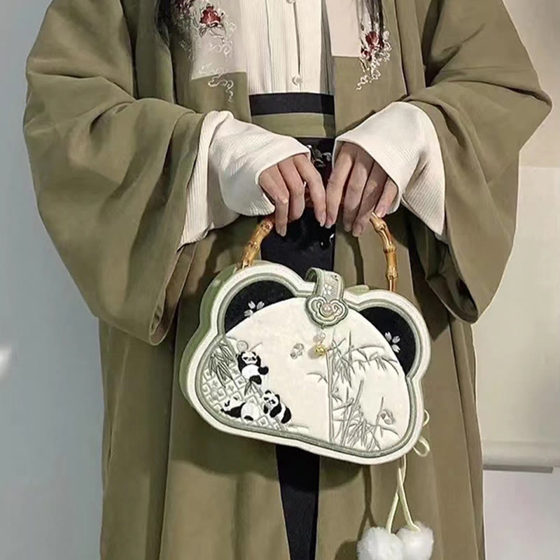 Buddha Stones Panda Bambus Haft Perłowy Łańcuch Chiński Węzeł Chwost Torba Crossbody Torebki