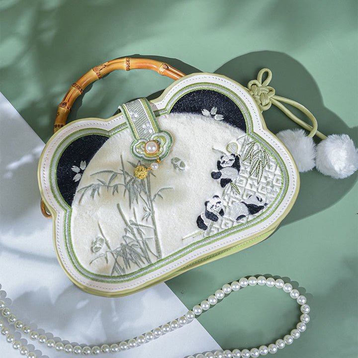 Buddha Stones Panda Bambus Haft Perłowy Łańcuch Chiński Węzeł Chwost Torba Crossbody Torebki