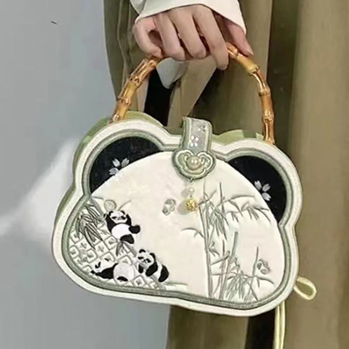 Buddha Stones Panda Bambus Haft Perłowy Łańcuch Chiński Węzeł Chwost Torba Crossbody Torebki