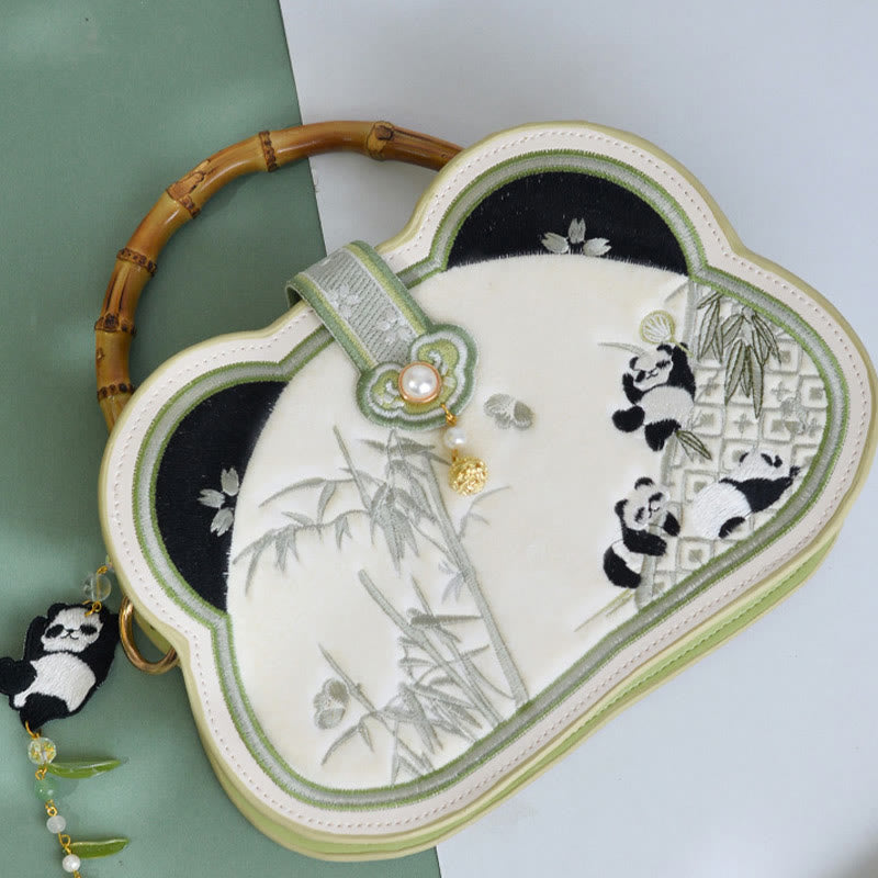Buddha Stones Panda Bambus Haft Perłowy Łańcuch Chiński Węzeł Chwost Torba Crossbody Torebki