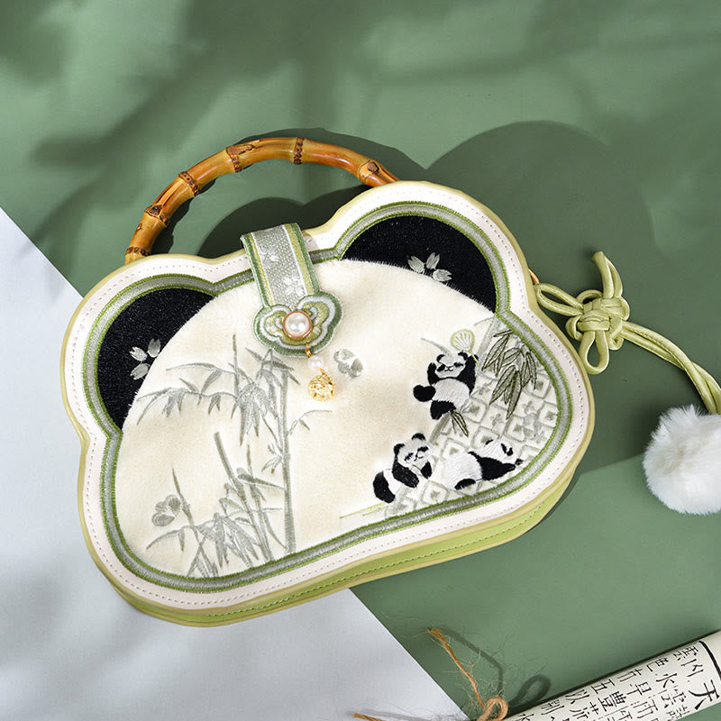 Buddha Stones Panda Bambus Haft Perłowy Łańcuch Chiński Węzeł Chwost Torba Crossbody Torebki