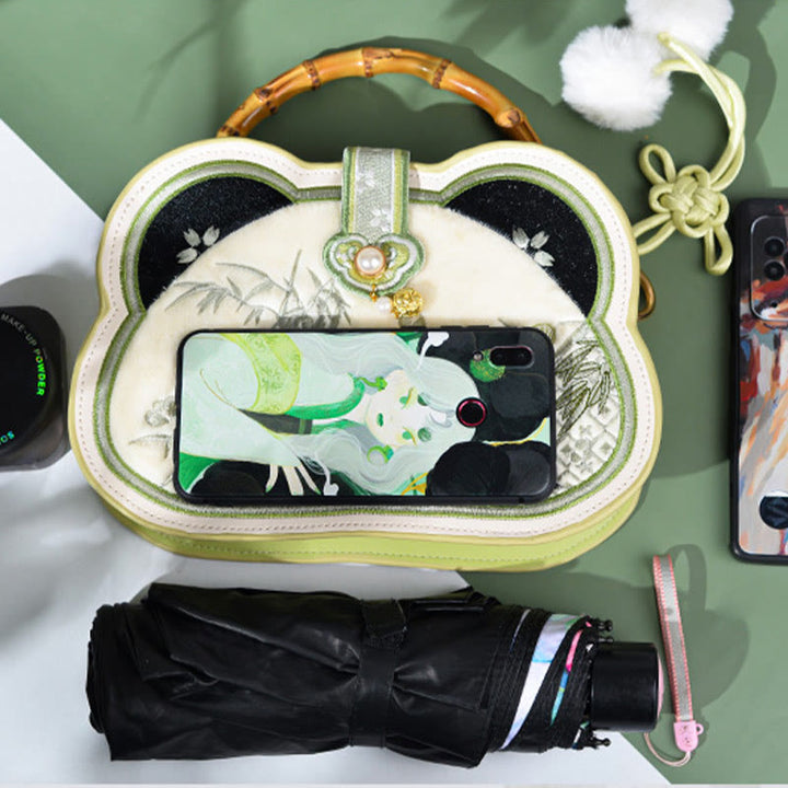 Buddha Stones Panda Bambus Haft Perłowy Łańcuch Chiński Węzeł Chwost Torba Crossbody Torebki