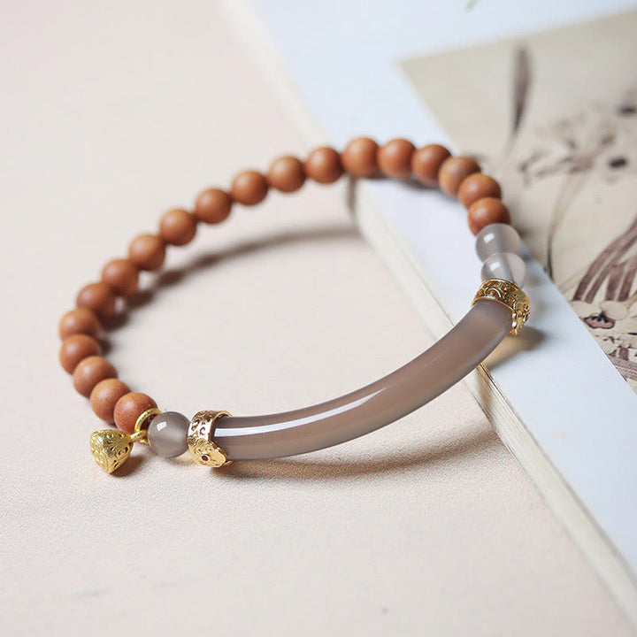 Buddha Stones Sandałowiec Szary Agat Chalcedon Mankiet Pół Bransoletka Bangle