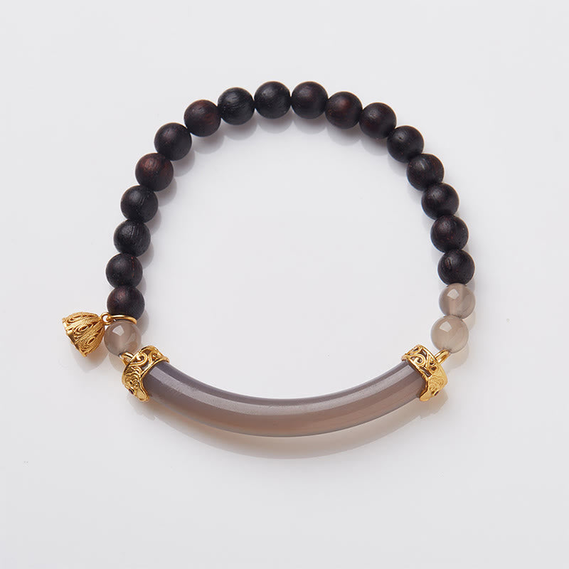 Buddha Stones Sandałowiec Szary Agat Chalcedon Mankiet Pół Bransoletka Bangle