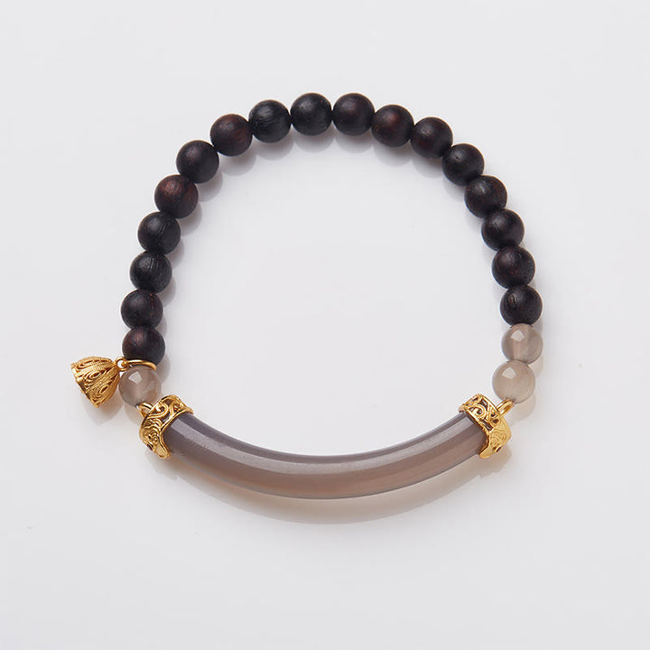 Buddha Stones Sandałowiec Szary Agat Chalcedon Mankiet Pół Bransoletka Bangle