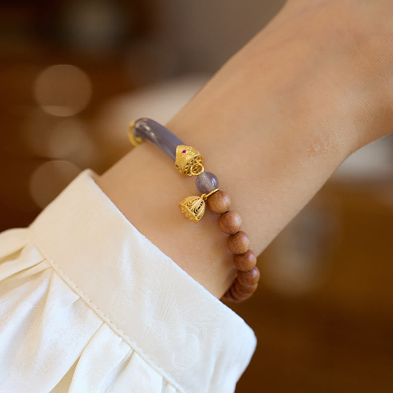 Buddha Stones Sandałowiec Szary Agat Chalcedon Mankiet Pół Bransoletka Bangle
