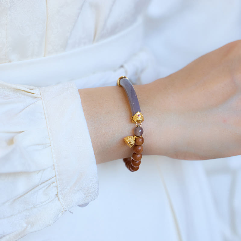 Buddha Stones Sandałowiec Szary Agat Chalcedon Mankiet Pół Bransoletka Bangle