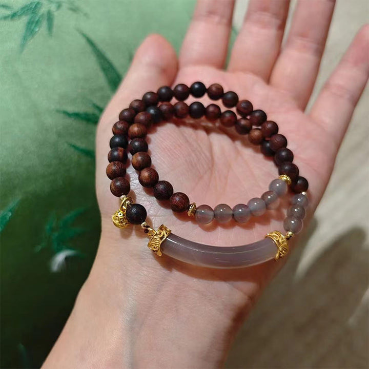 Buddha Stones Sandałowiec Szary Agat Chalcedon Mankiet Pół Bransoletka Bangle