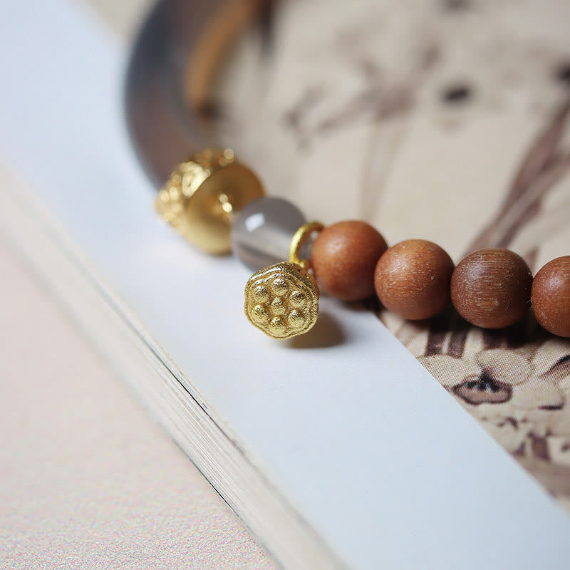Buddha Stones Sandałowiec Szary Agat Chalcedon Mankiet Pół Bransoletka Bangle