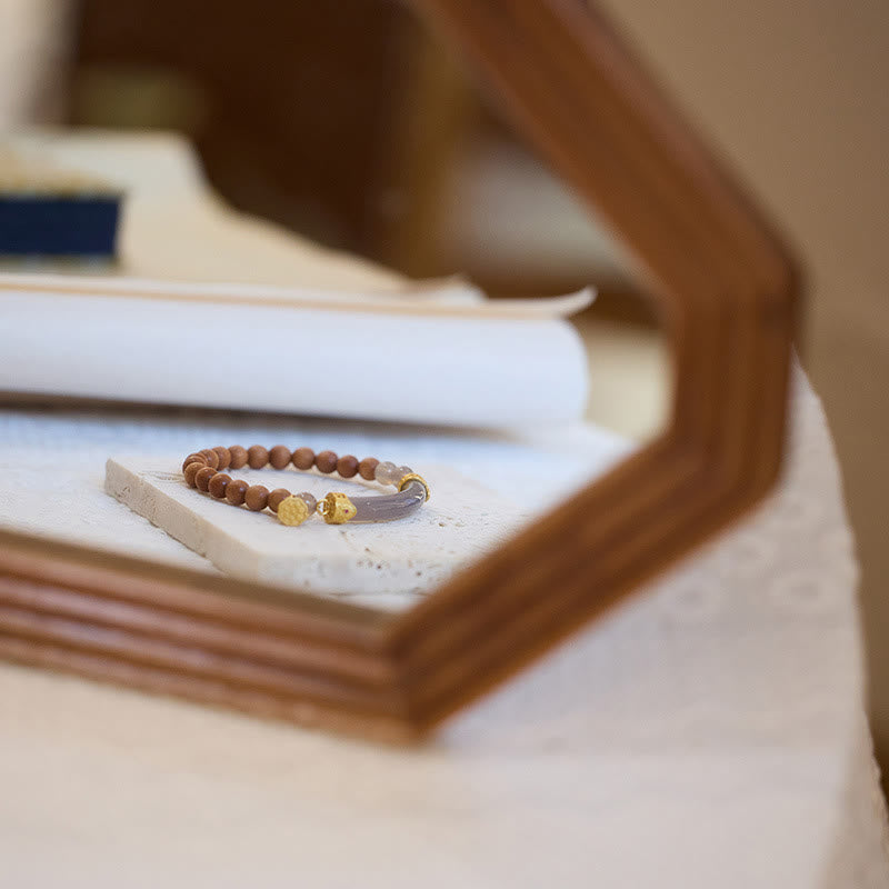 Buddha Stones Sandałowiec Szary Agat Chalcedon Mankiet Pół Bransoletka Bangle