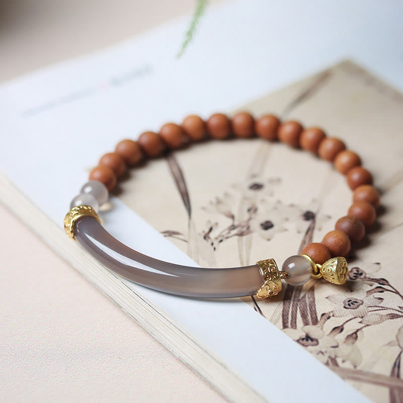 Buddha Stones Sandałowiec Szary Agat Chalcedon Mankiet Pół Bransoletka Bangle