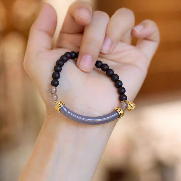 Buddha Stones Sandałowiec Szary Agat Chalcedon Mankiet Pół Bransoletka Bangle