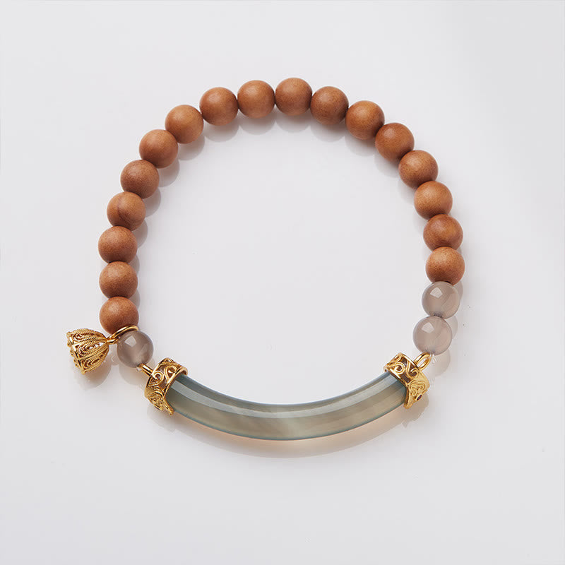 Buddha Stones Sandałowiec Szary Agat Chalcedon Mankiet Pół Bransoletka Bangle