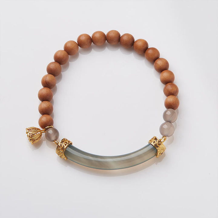 Buddha Stones Sandałowiec Szary Agat Chalcedon Mankiet Pół Bransoletka Bangle