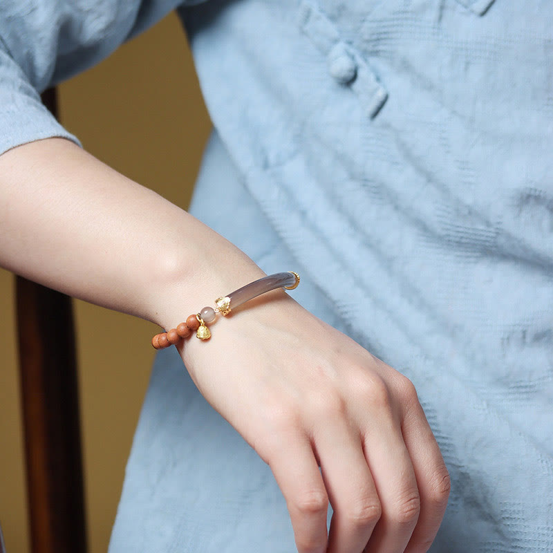 Buddha Stones Sandałowiec Szary Agat Chalcedon Mankiet Pół Bransoletka Bangle